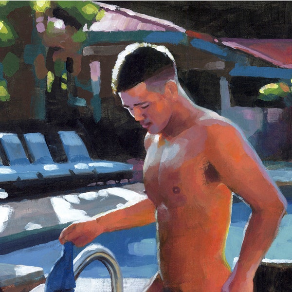 Rob at the Hot Tub, affiche, nu masculin asiatique, art gay, art masculin, nu masculin, homoérotique, intérêt gay, homme nu (mature)