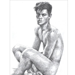 Seated Mexican Boy, 8.5x11, Mexican, gay art, male art, male, gay interest, male art (Mature)
