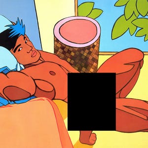 Paradiesvogel, stilisierter männlicher hawaiianischer Surfer, Gay Kunst, männliche Kunst, Queer, Gay Interesse, Hawaii, tropisch, (Reif)