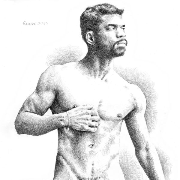 Jefferson Nude, poster, Afro-Brazilian male nude, gay art, male art, male nude, homoerotica, black, naked man (Mature)