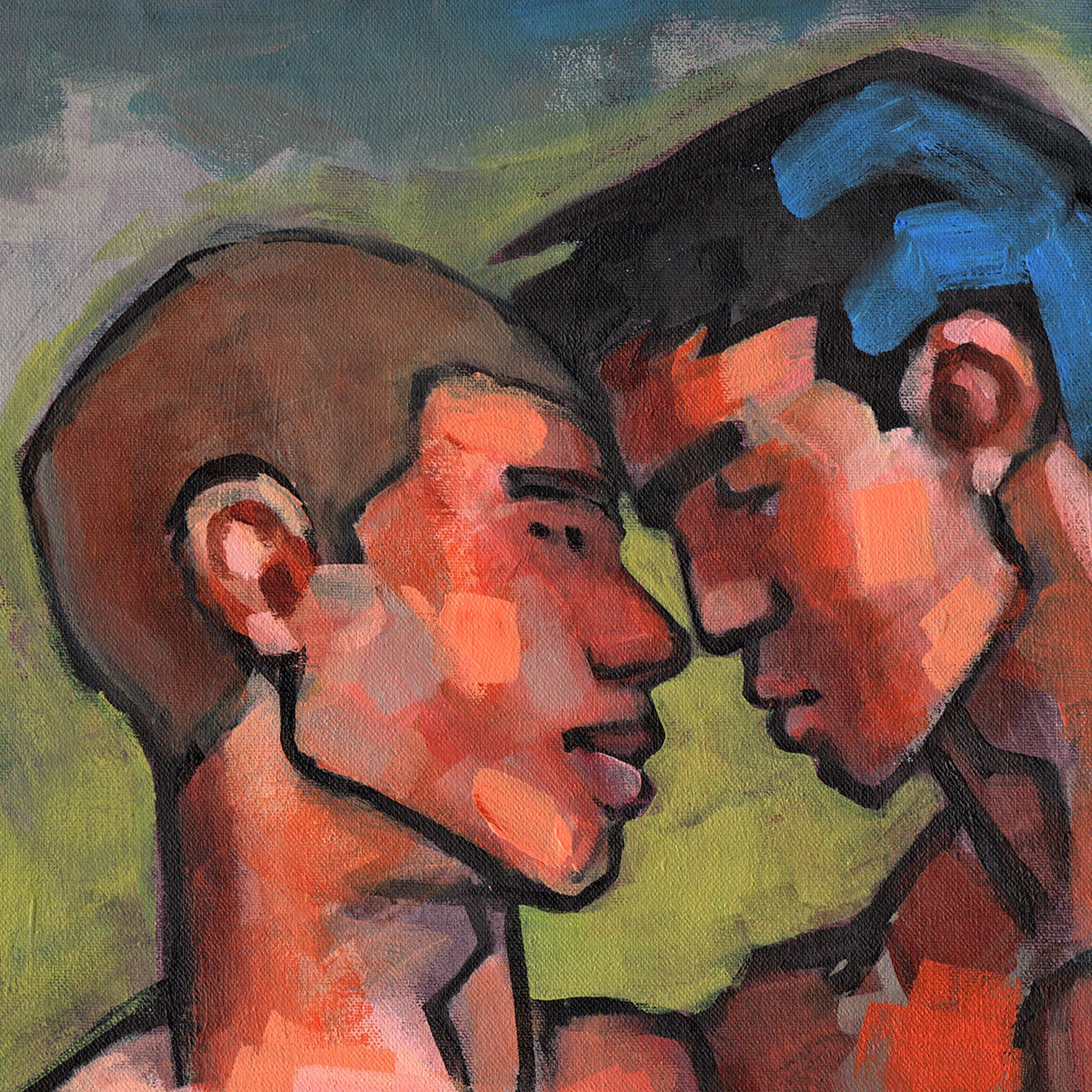 Heroes 25x35 Romantic Painting of Gay Male Couple mature Etsy