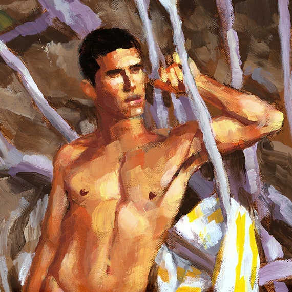 This is a print of a Douglas Simonson painting of a semi-nude Brazilian mal...