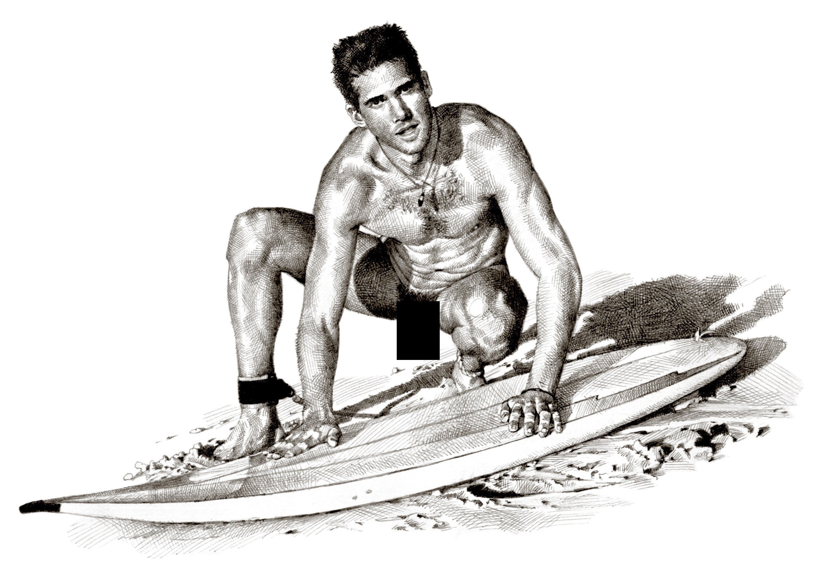 Waxing His Stick Male Nude Surfer in Hawaii Gay Art Male picture