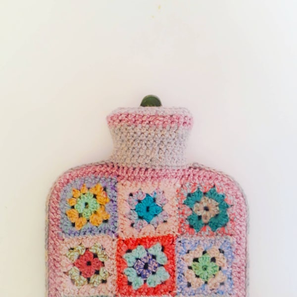 Hot Water Bottle Cover Granny Square PATTERN PDF  for beginners DIY Hottie Cover by Alexandra MackeNZie. crochet pattern tutorial