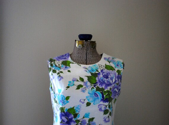 80s Colours Floral Garden Print Oversized Handmade Tunic Top English Floral Garden Teal Purple Pink Rose and Paisley Print Tunic