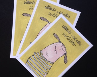 set of postcards, print from original artwork, funny postcards