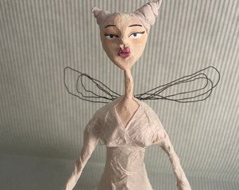 Bottle woman, angel, paper mache figure