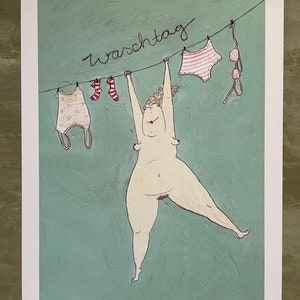 Impresión de imagen original, ilustración, día de lavandería.