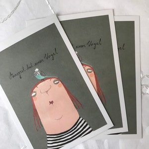 Ansichtkaartenset Annegret heeft een vogel.4x Annegret