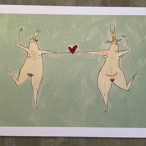 Impresión de imagen original, ilustración, pareja real, pareja desnuda, amantes