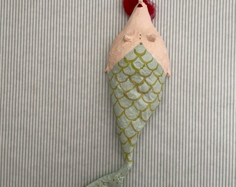 Mermaid for the wall, paper mache art, paper mache figure with hanger