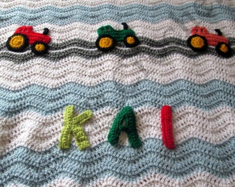 Personalised baby blanket - Crochet baby blanket - Baby Boy Blanket - Baby Girl Blanket Stroller/Travel/Car seat Baby blanket Tractors Cars