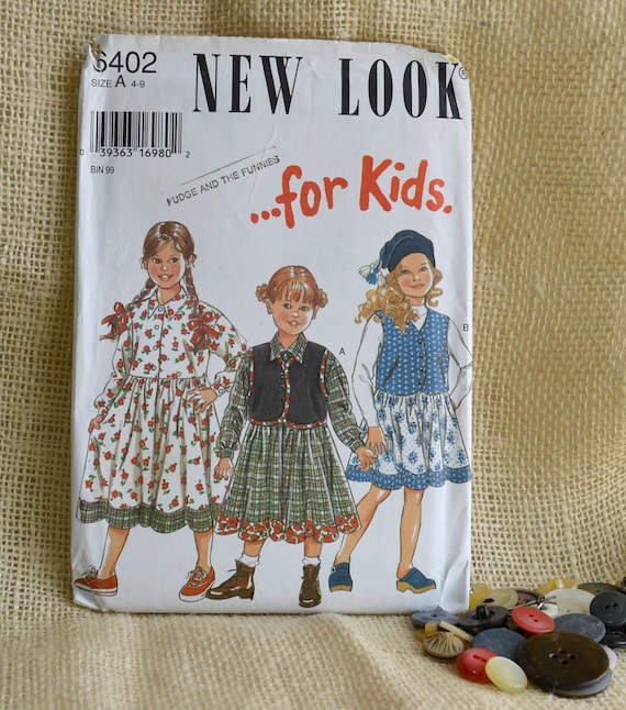 Uncut New look 6402 for kids // Size 4-9 Girls //Empire Waist Mid Calf  Length Dress // Girls Vest Pattern Skirt Pattern