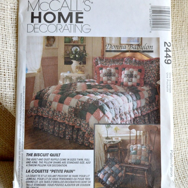 Uncut McCall's 2449 Home Decorating pattern // Biscuit Quilt // Pillow Sham // Dust Ruffle // design by Donna Babylon