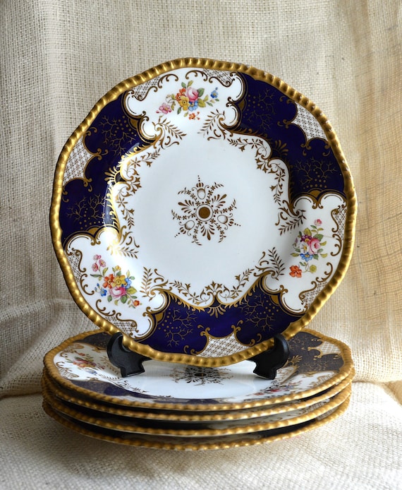 5 Pc Batwing Panel Cobalt Blue Luncheon Plate// Coalport Bone