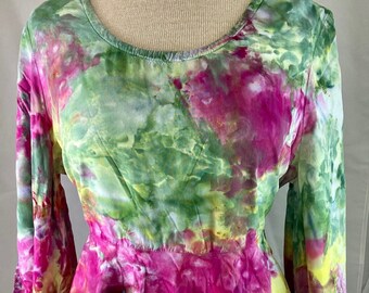 Ice Dyed Asymmetrical Top - Size Large - Green and purple