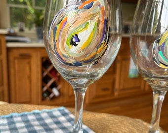 Hand painted Wine Glasses Oyster Shells