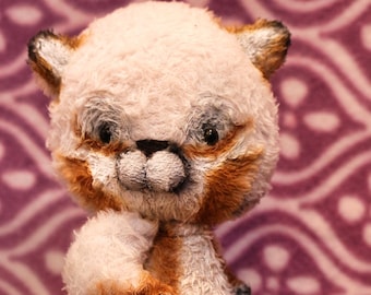 Handmade Gray Fox Teddy Bear: Collectible Cloth Doll