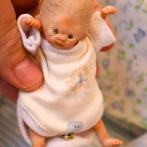Polymer Clay Miniature Baby Doll: Newborn Nursery Decor, 4&#39;&#39; Handmade OOAK