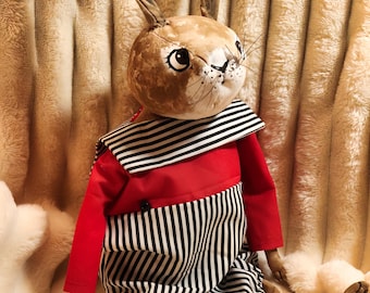 Easter Bunny Handmade Folk Art Rabbit Doll Stuffed Animal  Teddy Bear  Primitive Páscoa Conejo うさぎ Kролик  Decor Abbot 17"