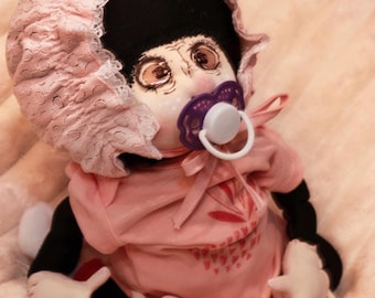 Chimpanzee Baby Monkey  Cloth Doll Handmade  Unique Gift Toy Soft Sculpture Collectible Stuffed Animal Ape Rosinha By Marlos