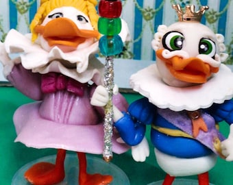 Handmade Cold Porcelain Donald Duck Prince & Princess Cake Topper Figurines Disney