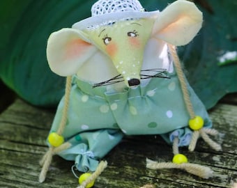 Cloth Doll Mouse: Handmade Collectible Folk Art