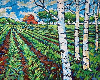 Barn and Birches (Painting)