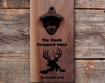 Personalised Wall Mount Bottle Opener Laser Engraved Deer Camp