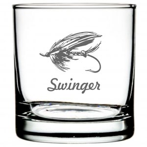 Laser Etched Glass, Fly fishing Tumbler, Swinger Set of 4 Fly Fishing Glasses