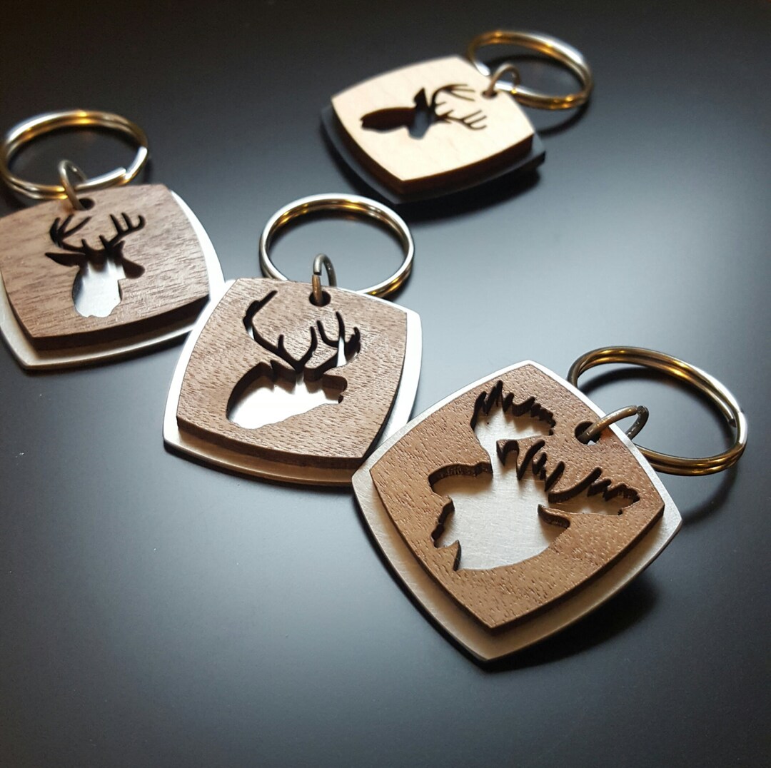 Hunting Key Chain Stainless and Wood Etsy