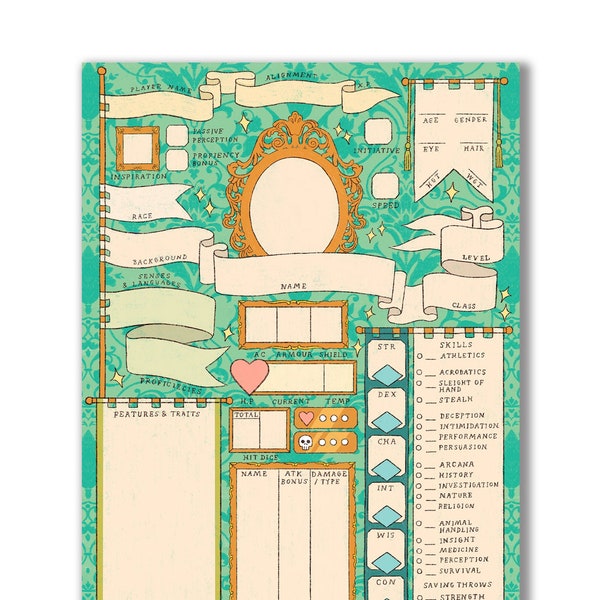 D&D 5e Character Sheet - Coloured and Lineart - Printable Sheets