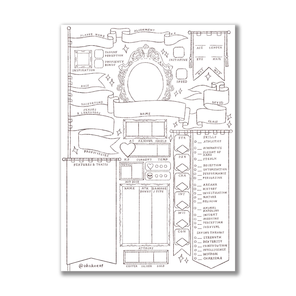 D&amp;D 5e Character Sheet Coloured and Lineart Printable - Etsy Canada