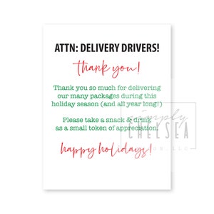 Imprimible Delivery Driver Snack Basket Sign / Digital Download Delivery Driver Gifts / Holiday delivery drivers sign / JPG Color and BW File