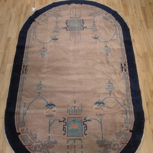 Oval Chinese Art Deco oriental Rug , Peking , NE China 1920&#39;s , 7.4 x 4.3