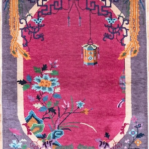 Art Deco Chinese 4.9x3 Oriental Rug, NE China 1920&#39;s