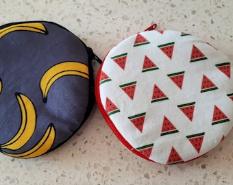 Watermelon Tiny Circle Purse, Fruit Zipper Pouch, Small Coin Purse, Small Zip Wallet.