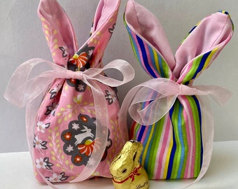 Bunny Ear Treat Bags, Two Small Easter Bunny Goodie Bags, Treat Bags, Easter Egg Hunt basket, Easter Gift,