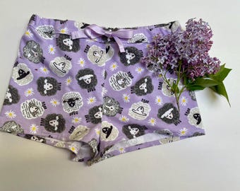 Cute Sheep Soft Flannel Sleep Shorts, Cosy Pyjamas, Size S.