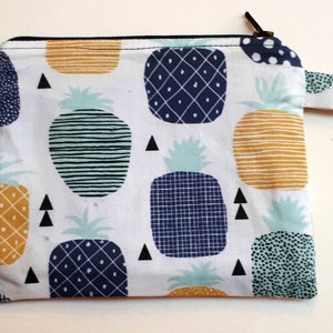 Ananas bio coton de pièce de monnaie sac à main, pochette de carte de crédit, Tropical sac, Mini trousse, petit sac en coton.