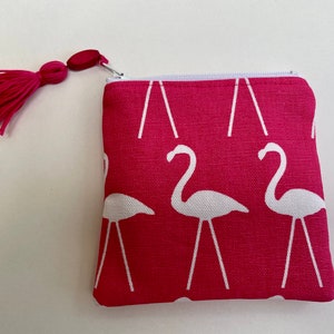 Petit porte-monnaie à imprimé cigognes, rose et blanc Pochette à glissière