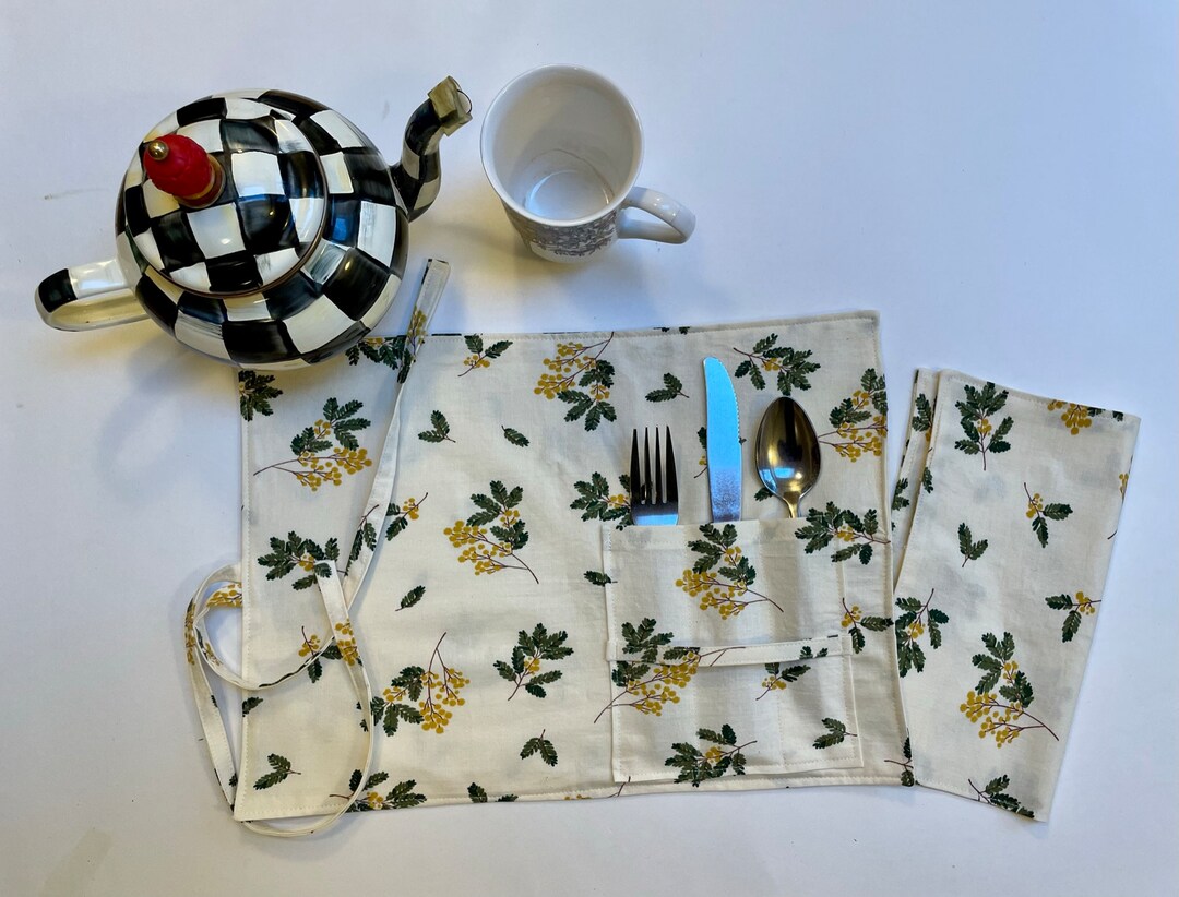 Lunch Placemat With Utensil Pocket and Napkin Roll up Travel Etsy