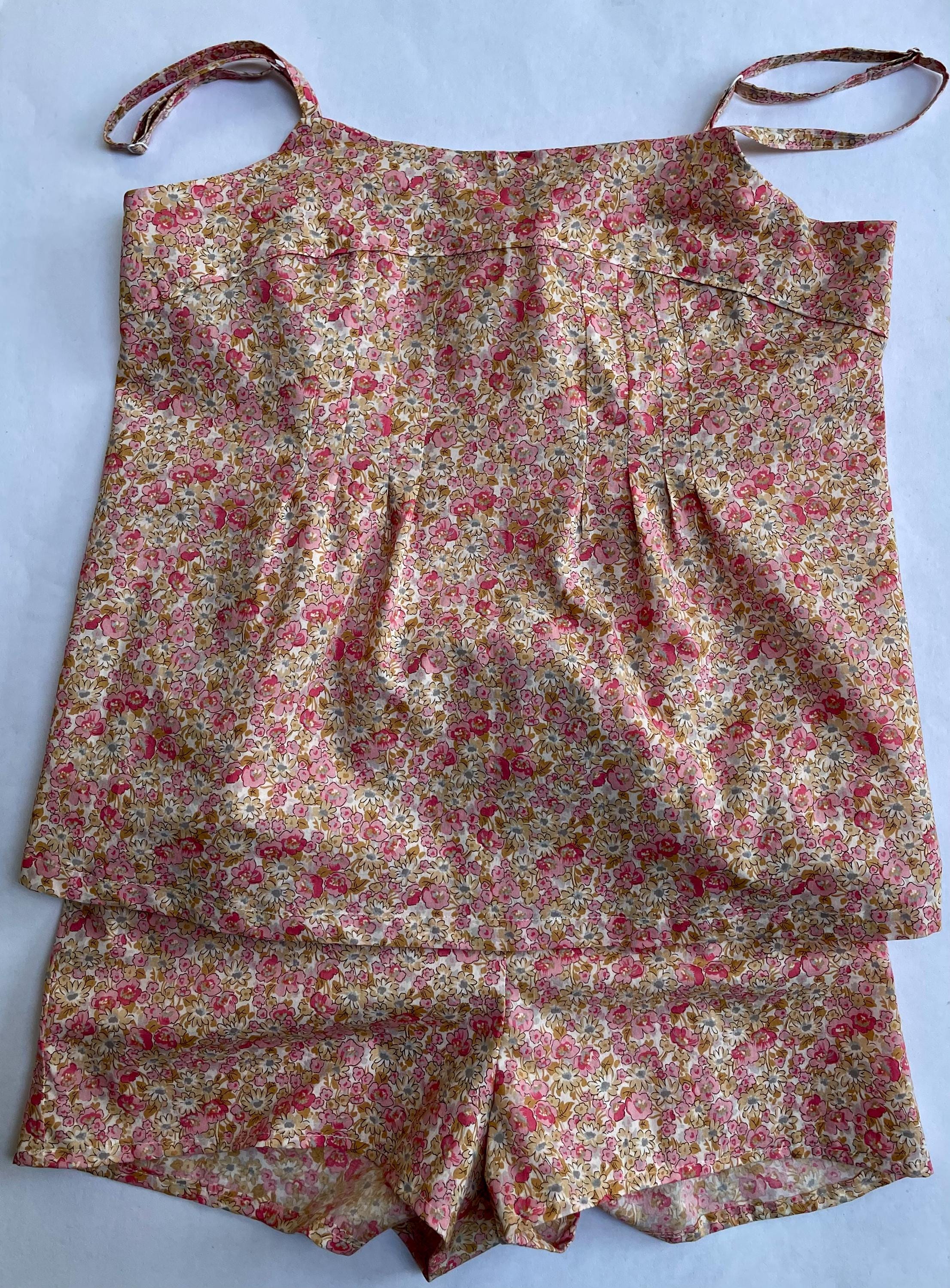 Floral Camisole and Shorts Set, Cotton Lawn, Size Small, Mother's Day Gift.