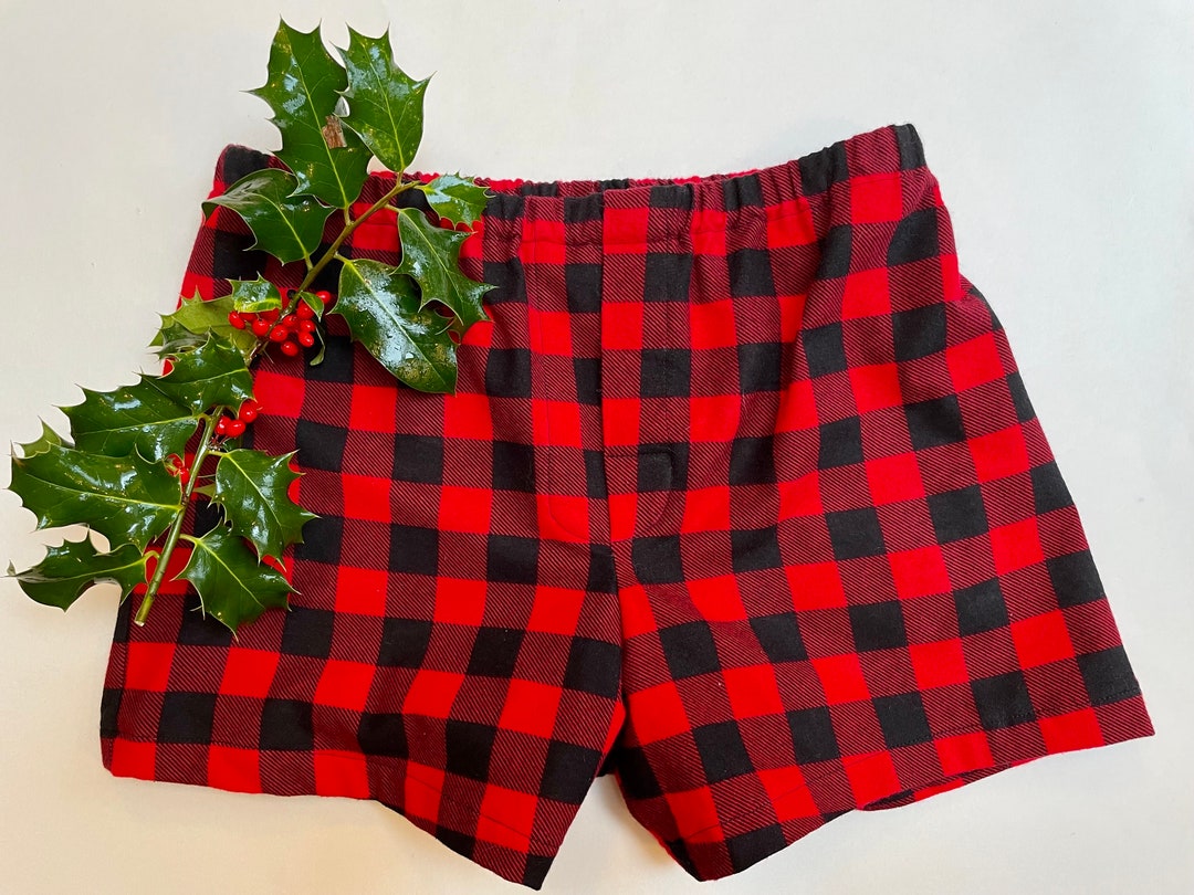 Mens Flannel Boxers, Red and Black Buffalo Check, Plaid Boxers, Size Medium, Gift for Him. Etsy