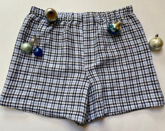 Mens Gingham Plaid Linen Boxers, Pure and Yarn Dyed Linen, Size Small