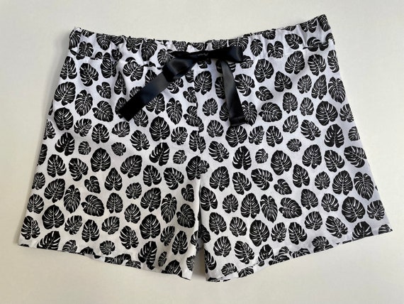 Monstera Cotton Sleep Shorts, Black and White Poplin Shorts, Womens Boxers,  Gift for Her. -  Canada
