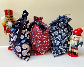 Liberty Christmas Fabrics, Christmas Gift Bags, Reusable Christmas Bags, Eco Friendly, Zero Waste Gift Wrap, Set of 3