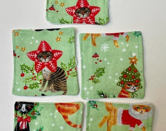 Set of Five Christmas Cat Makeup Remover Pads, Stocking Stuffer, Cat Lover Gift.