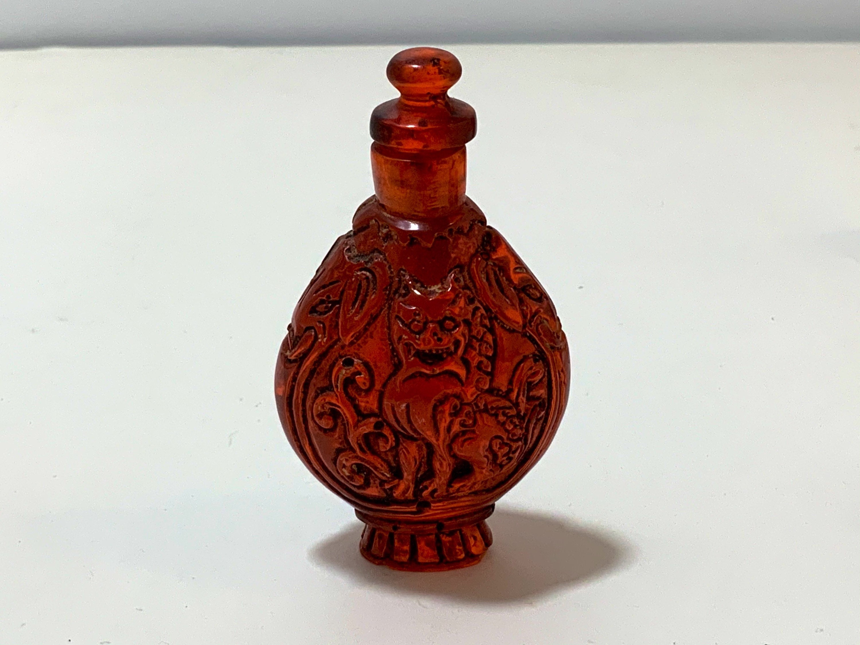 Chinese Natural Amber Snuff Bottle with Two Cranes (item #1381805)