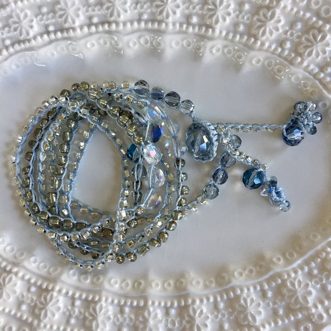 The Palest Blue, Faceted Iridescent Blue Crystal, Clear Gold and Silver